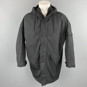 R13 Size XS Black Cotton / Nylon Zip & Snaps Oversized Hooded Coat